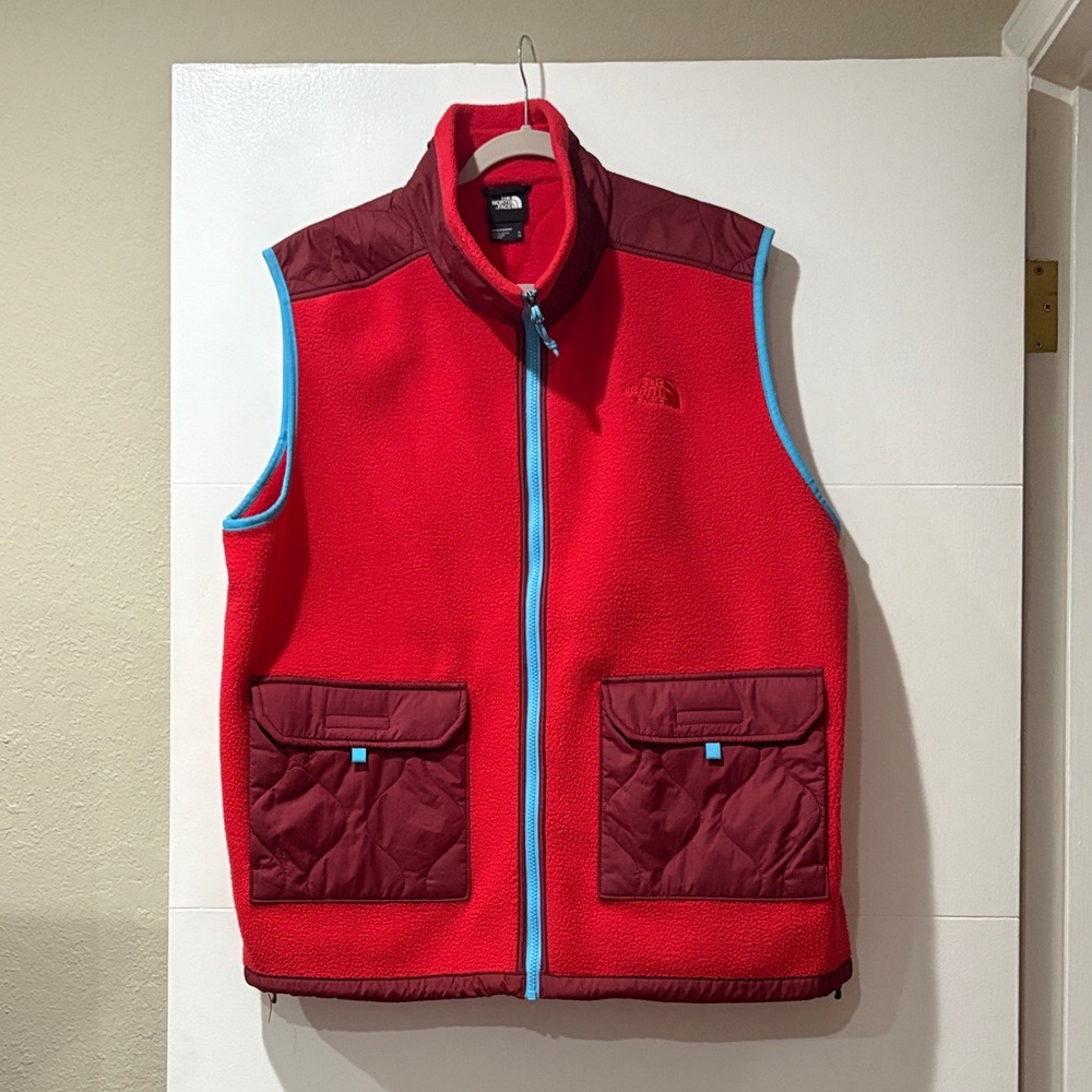 The North Face Red and Burgundy Zip Up Sweater Vest